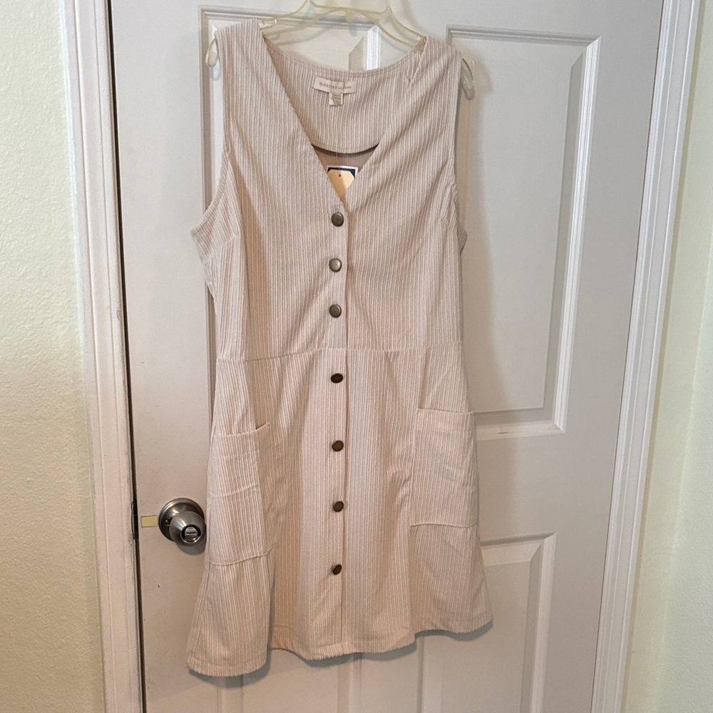 Monteau Beige Striped Button-Front Mini Dress